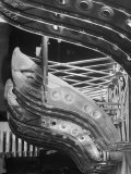 Harp-Shaped Steel String Frames in Racks Waiting to be Installed at the Steinway Piano Factory Photographic Print by Margaret Bourke-White