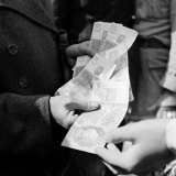 Citizens Waiting in Line to Convert Reich Mark to Deutsche Mark After Russian Blockade of Berlin Photographic Print by Walter Sanders