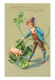 St. Patrick's Day, Pig, Leprechaun and Shamrock Poster
