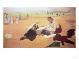 Beach Scene: Little Girl Having Her Hair Combed par Her Nanny, circa 1876-77 Estampe par Edgar Degas