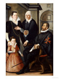 Knight of Malta, Wearing Black Costume, His Wife, in a Black Dress, His Daughter in a Red Dress Giclee Print by Santi Di Tito