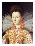 Portrait of a Lady, Bust Length, Wearing an Embroidered Dress with Lace Ruff Collar Giclee Print by Santi Di Tito