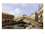 The Rialto Bridge Venice from the South with the Fondamenta Del Vin and the Fondaco Dei Tedeschi Estampe par Canaletto 