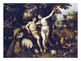 Eve Tempting Adam, the Creation of Eve and the Expulsion from Paradise Beyond Estampe par Hendrik De Clerck