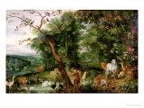 The Garden of Eden, in the Background the Temptation Estampe par Jan Brueghel the Elder