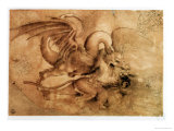 Fight Between a Dragon and a Lion Giclee Print by Leonardo da Vinci 
