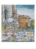 Aztec Artisans Dyeing Feathers from an Account of Aztec Crafts in Central Mexico, Mid 16th Century, Giclee Print