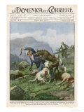One-Armed War Veteran Fights an Attacking Wolf Giclee Print by Achille Beltrame