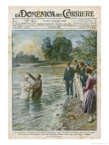 Missionaries of the Seventh Day Adventists Baptise Italian Converts in the River Addo Near Milano Giclee Print by Achille Beltrame