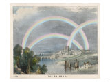 Three Rainbows Over a River with a Bridge in the Background and Ships in the Foreground Giclee Print by Charles F. Bunt