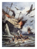 German Ju-87 "Stukas" Dive- Bomb an Allied Convoy Giclee Print by Achille Beltrame