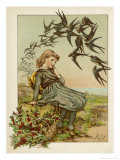 Thoughtful Girl Watches the Swallows Migrate to Warmer Climes, Giclee Print