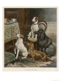 Four Dogs Lust after Their Owners' Food Giclee Print by Fanny Moody