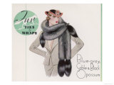 2-Skin Tie in Blue-Grey Opossum with Three Squirrel Tails and Six Real Paws Giclee Print