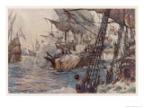 Sir Richard Grenville in the "Revenge" Fights the Spaniards But "Revenge" is Sunk Giclee Print by Norman Wilkinson