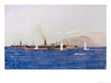Allied Transport and Store Ships in Suvla Bay Come Under Turkish Shell Fire Giclee Print by Norman Wilkinson