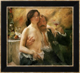 Self Portrait with Nude Woman and Glass Kunstdrucke von Lovis Corinth