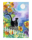Tuxedo Cat in Moonlight with Sunflowers Giclee Print by sylvia pimental