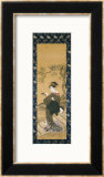 A Full Length Portrait of a Woman Tuning Her Shamisen on a Veranda Kunst von Toyokuni 