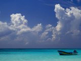 Boat Moored off Beach,Quitana Roo, Mexico Photographic Print by Jon Davison