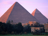 Pyramids of Giza from North East at Sunrise, Giza, Egypt Photographic Print by John Elk III