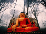 Statue of Buddha on Svayambhu Hill in Kathmandu Valley, Swayambhunath, Bagmati, Nepal Photographic Print by Bill Wassman