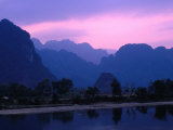 Sunset Over Huge Limestone Rock Formations, Vang Vieng, Vientiane, Laos Photographic Print by Bill Wassman
