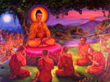 Mural in the Shwedagon Depicting Buddha's First Sermon, Yangon, Myanmar (Burma) Photographic Print by Anders Blomqvist