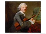Young Man with Violin, Charles Theodore Godefroy, Eldest Son of the Jeweller Charles Godefroy Estampe par Jean-Baptiste Simeon Chardin