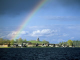 Rainbow Over Vershinino C18th St. Nikola Chapel, Kenozersky National Park. Lake Kenozero, Russia Photographic Print by Igor Shpilenok