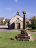 14th Century Village Cross in Front of the Church of St. Hugh, Foolow, Derbyshire, England Photographic Print by Pearl Bucknall