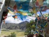 Prayer Flags and View Over Cultivated Fields, Yumbulagung Castle, Tibet, China Photographic Print by Ethel Davies
