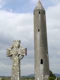 Kilmacdaugh Round Tower and Celtic Style Cross, Near Gort, County Galway, Connacht, Ireland Photographic Print by Gary Cook