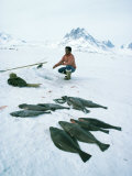 Inuit Man Fishing for Halibut, Greenland, Polar Regions Photographic Print by Jack Jackson
