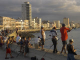 Men Fishing at Sunset, Avenue Maceo, El Malecon, Havana, Cuba, West Indies, Central America Photographic Print by Eitan Simanor