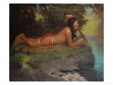 Indian Playing Flute Giclee Print by Albert Bierstadt
