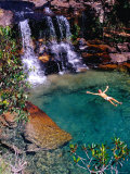 Man Relaxing in Pool at Base of Pacheco Falls, Quebrada Pacheco, Bolivar, Venezuela Photographic Print by Krzysztof Dydynski