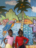 Girls in Front of Mural, Paradise Beach, Carriacou and Petit Martinique, Grenada Photographic Print by Holger Leue