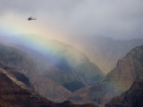 Helicopter and Rainbow at Waimea Canyon, Waimea Canyon State Park, Kauai, Hawaii Photographic Print by Holger Leue