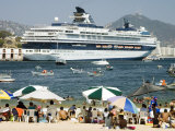 Acapulco Beach with Cruise Ship in Port, Acapulco, Guerrero, Mexico Photographic Print by Mark Newman