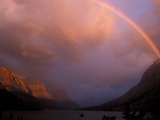 Rainbow and Stormy Sunrise Over St. Mary Lake, Glacier National Park, Montana, USA Photographic Print by Diane Johnson