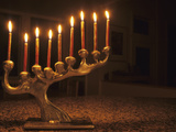 Menorah with Candles, Lit for Chanukah, Bellevue, Washington, USA Photographic Print by John & Lisa Merrill