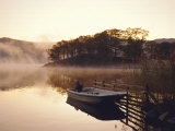 Early Morning Mist and Boat, Derwent Water, Lake District, Cumbria, England Photographic Print by Nigel Francis