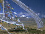 Prayer Flags on Top of Low Pass on Barga Plain, with Mount Kailas (Kailash) Beyond, Tibet, China Photographic Print by Anthony Waltham