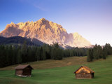 Zugspitze and Barns at Dusk, Wetterstein, Austrian Alps, Austria, Europe Photographic Print by Jochen Schlenker