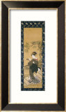 A Full Length Portrait of a Woman Tuning Her Shamisen on a Veranda Gerahmter Giclée-Druck von Toyokuni 