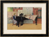 Young Member of the Larson Household Does Her Piano Practice While Papa Paints Her Framed Giclee Print by Carl Larsson: