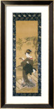 A Full Length Portrait of a Woman Tuning Her Shamisen on a Veranda Gerahmter Giclée-Druck von Toyokuni 