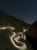 Car Light Trails at Night, Winding Curved Mountain Road, Dades, Gorge, Morocco, North Africa Photographic Print by Chris Kober