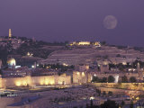 Moon over the Dome of the Rock and Mount Olives in Jerusalem, Israel Photographic Print by Richard Nowitz